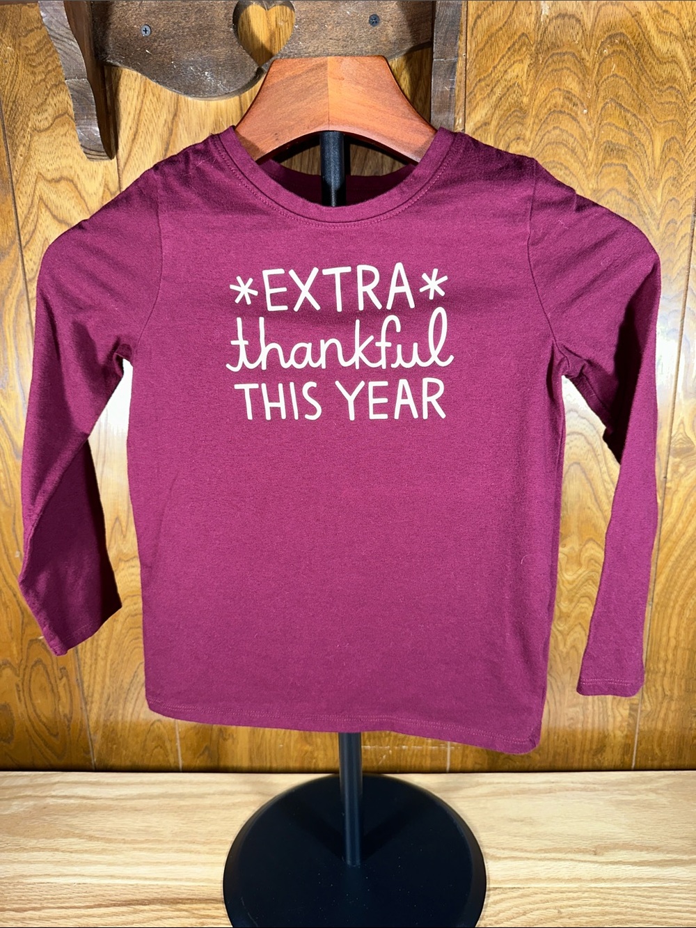 🎉Cat & Jack Burgundy Long Sleeve 'Extra Thankful This Year' Tee. D227